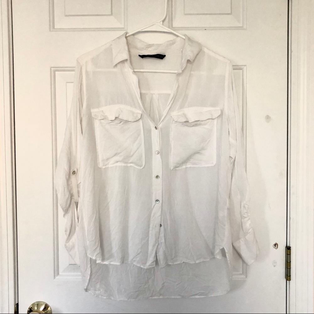 Zara White Botton Shirt With Two Pockets